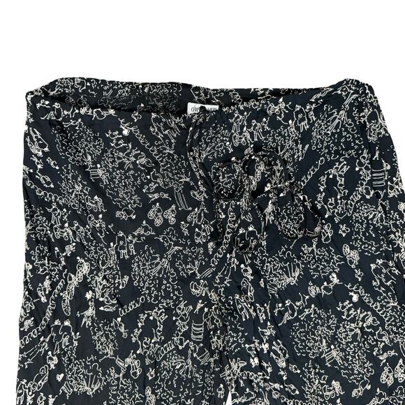 Vintage Black White Line Drawing Pink Tassel Capri Pants Size L Drawstring Waist - Picture 9 of 11